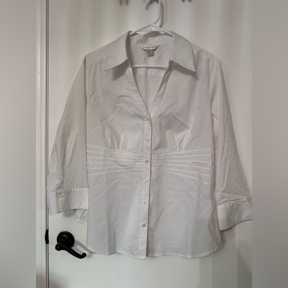 Christopher & Banks White 3/4 Sleeve Professional Button Up Shirt XL #1847